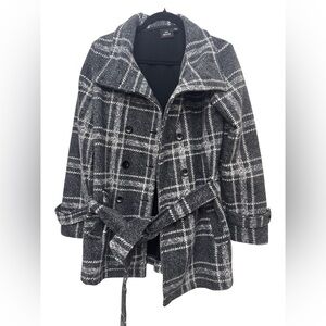 Ike Behar Black and Gray Trench Coat with Belt